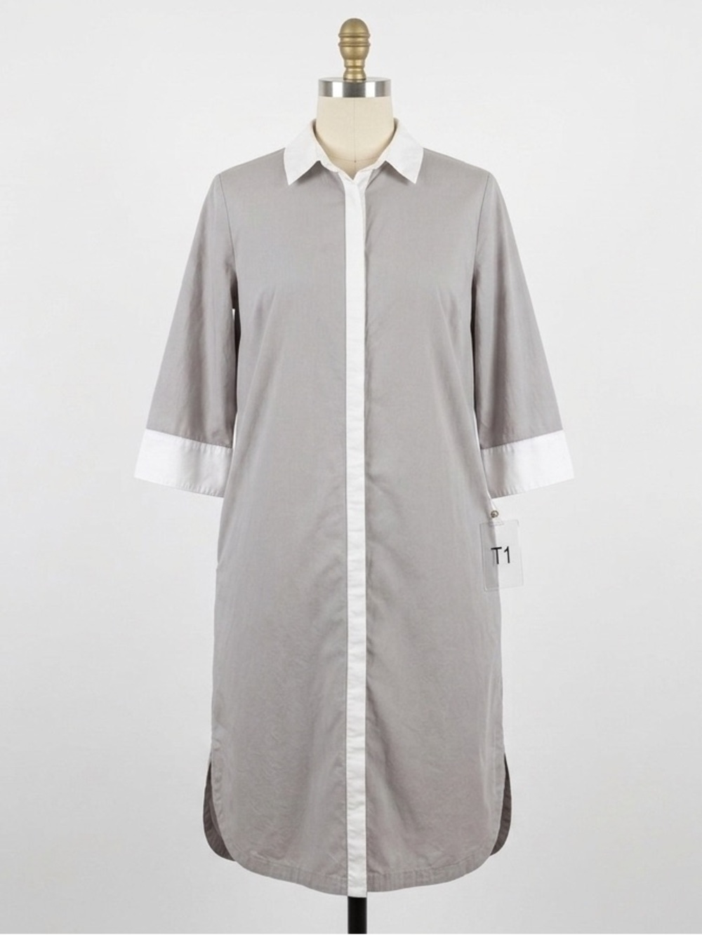 Mes Soeurs & Moi Designer Grey Cream Colorblock Shirt Dress Minimalist